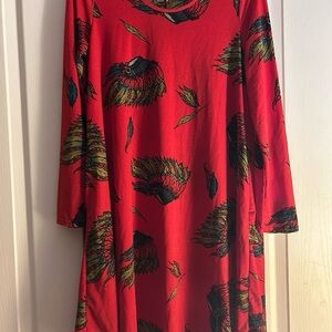 Red Feather Print Dress
